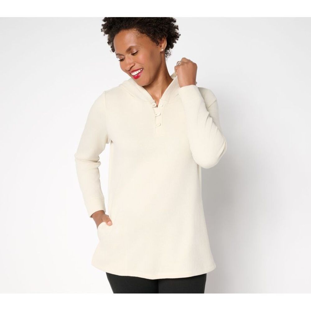 Over 50 & Fabulous Women's Top Plus Sz 5X Denim Co. Active Waffle White A698040